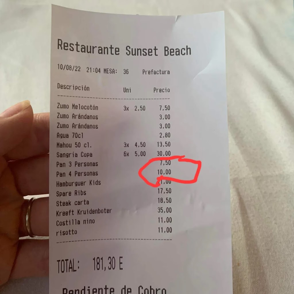 Restaurante Sunset Beach — Carta