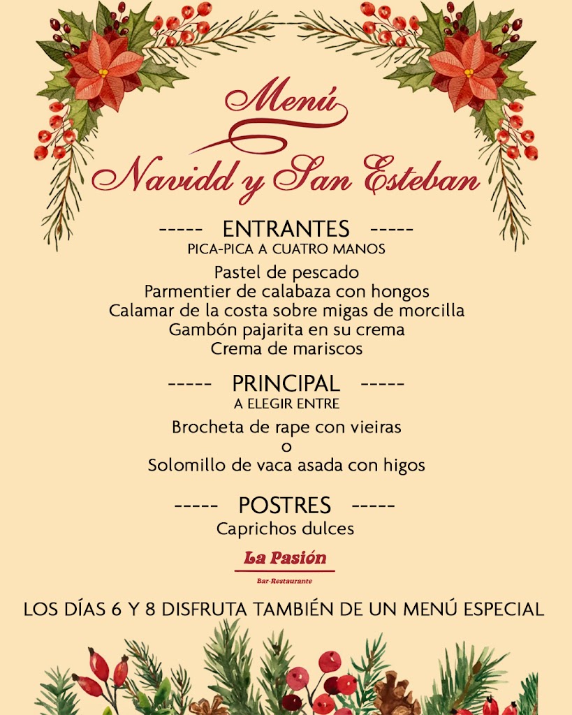 Restaurante La Pasion — Carta