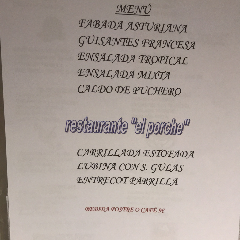 Restaurante El Porche — Carta