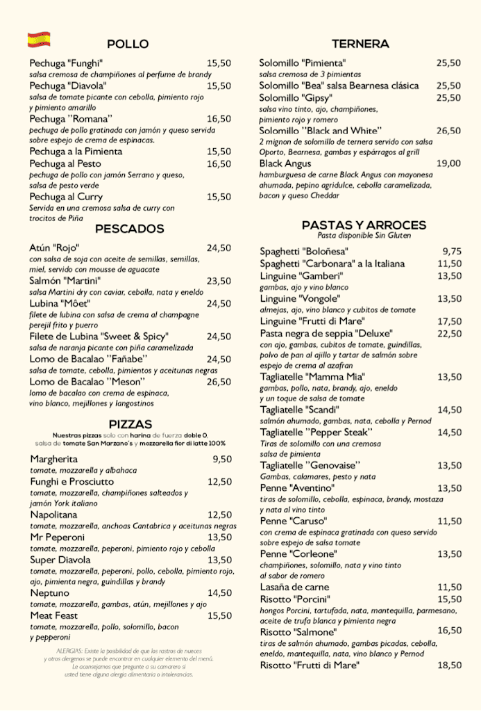 Restaurante Amalfi — Carta