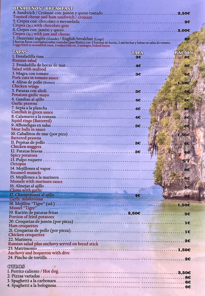 Chiringuito LA LAGUNA BEACH — Carta