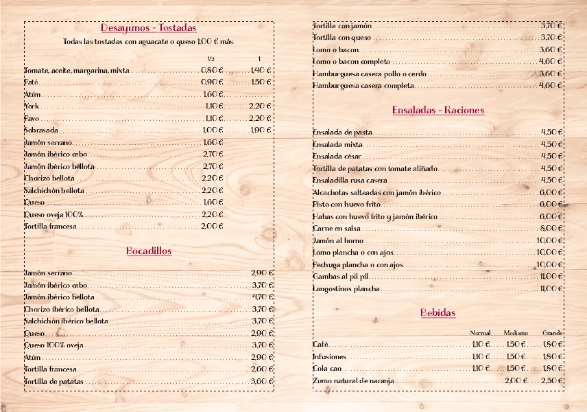 bar la tostada de jamon — Carta