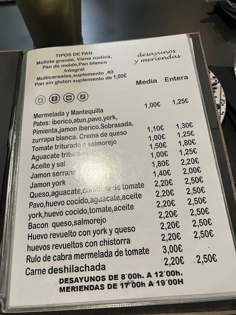 Bar La hora del puerto — Carta