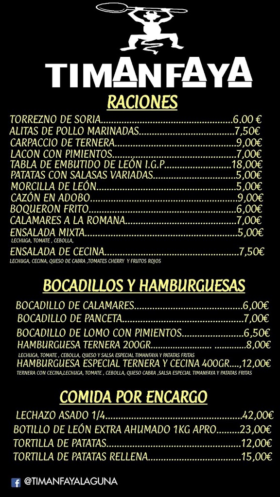 bar timanfaya — Carta
