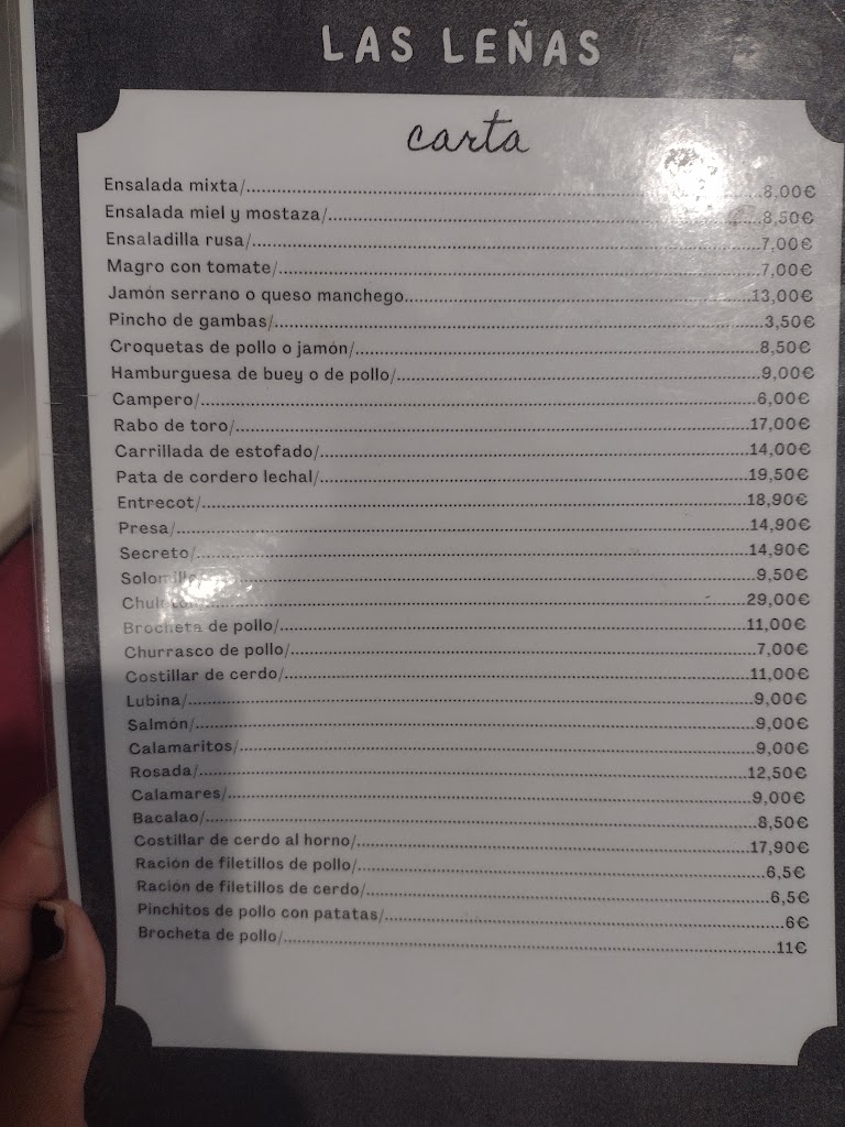 Bar Restaurante Las Lenas Carnes A La Brasa — Carta