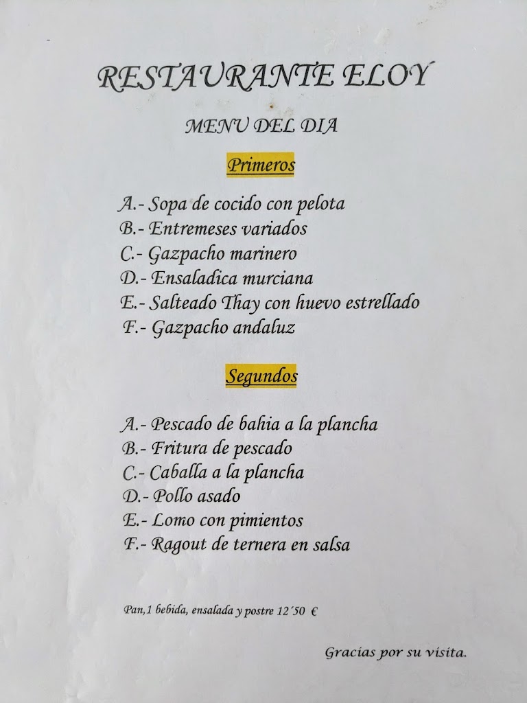 Restaurante Eloy — Carta