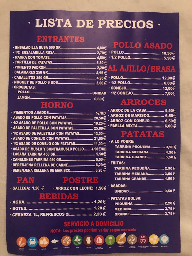 Asador De Pollos La Casica — Carta