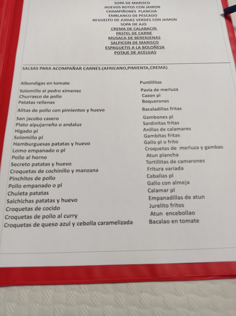 Bar Restaurante las Bermudas — Carta