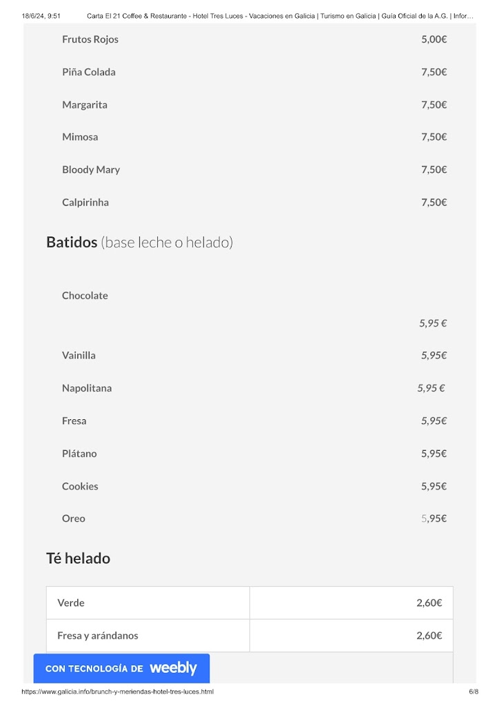 EL 21 coffee & restaurant — Carta