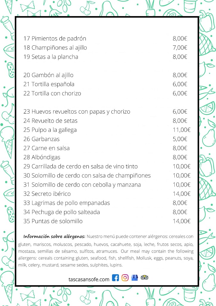 Tasca Sansofe — Carta