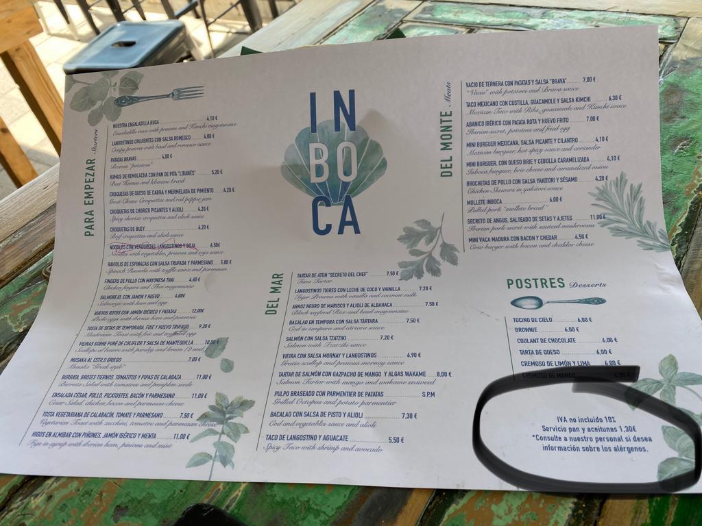 Inboca Gastrobar — Carta