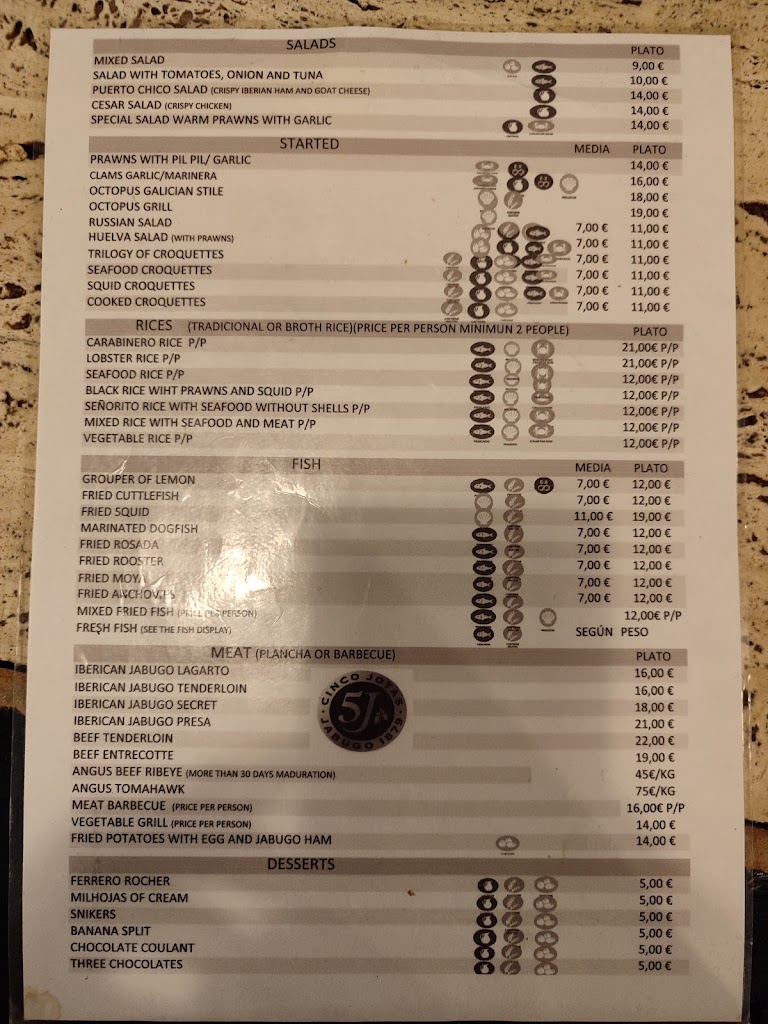 Restaurante Puerto Chico — Carta