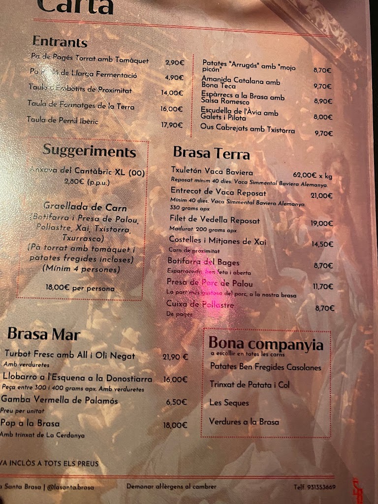 Restaurant La Santa Brasa Manresa — Carta
