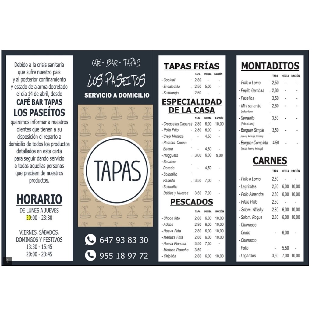Bar Nuevo paseitos — Carta