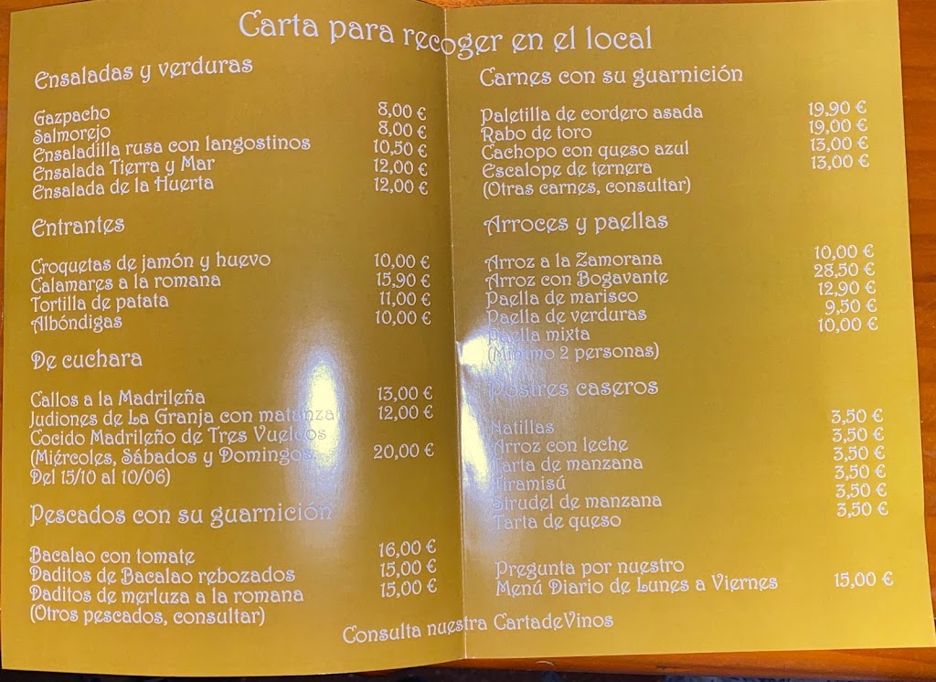 Restaurante la Villa — Carta