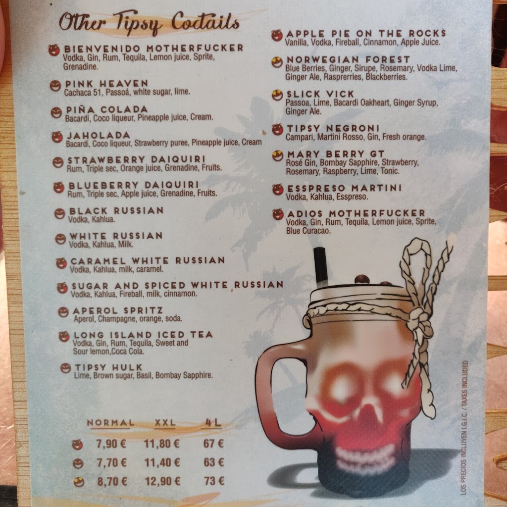 Tipsy Hammock bar — Carta
