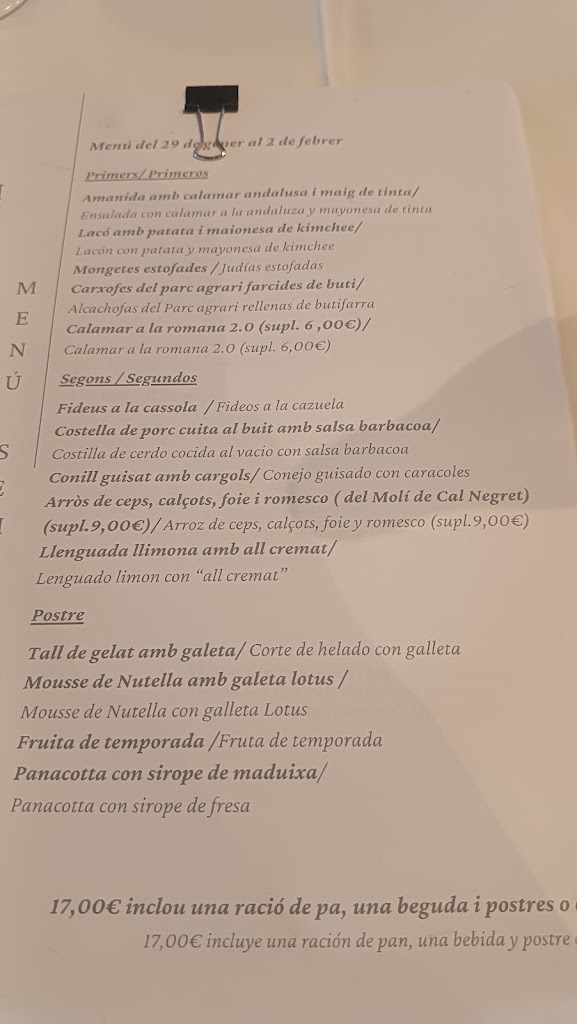 CAN MARTI RESTAURANT. — Carta