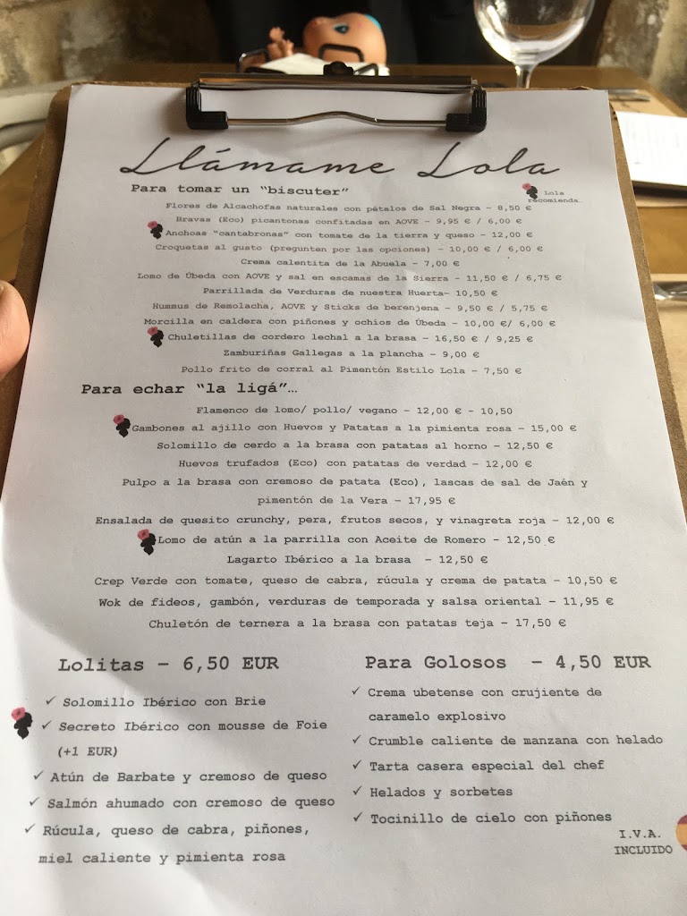 Gastrobar Llamame Lola — Carta