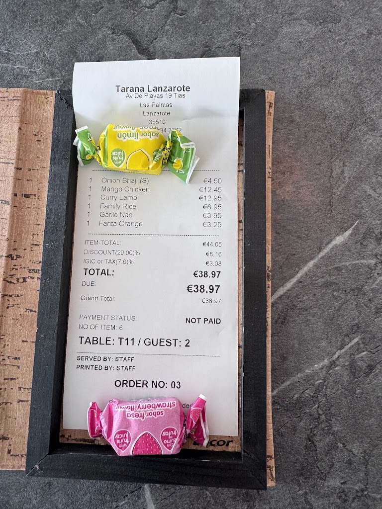 TARANA BAR & INDIAN RESTAURANT — Carta
