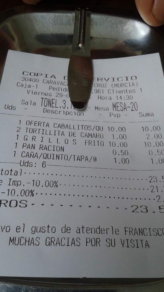 Taberna la Maestranza Caravaca de la Cruz — Carta
