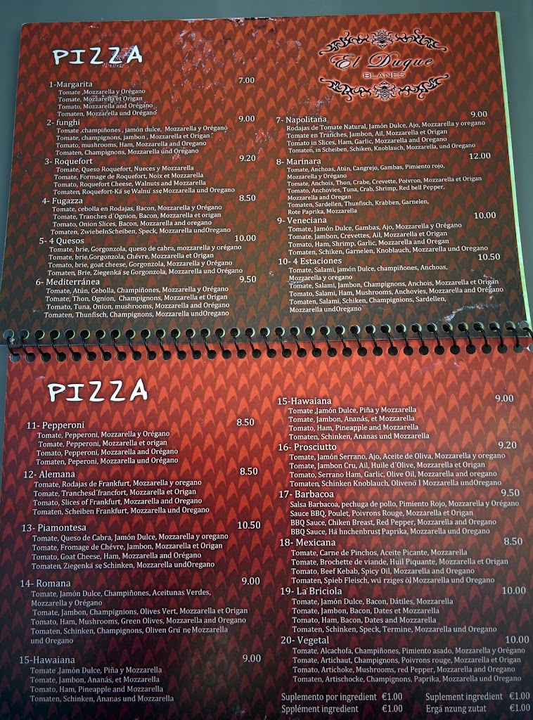 Bar El Duque Blanes — Carta