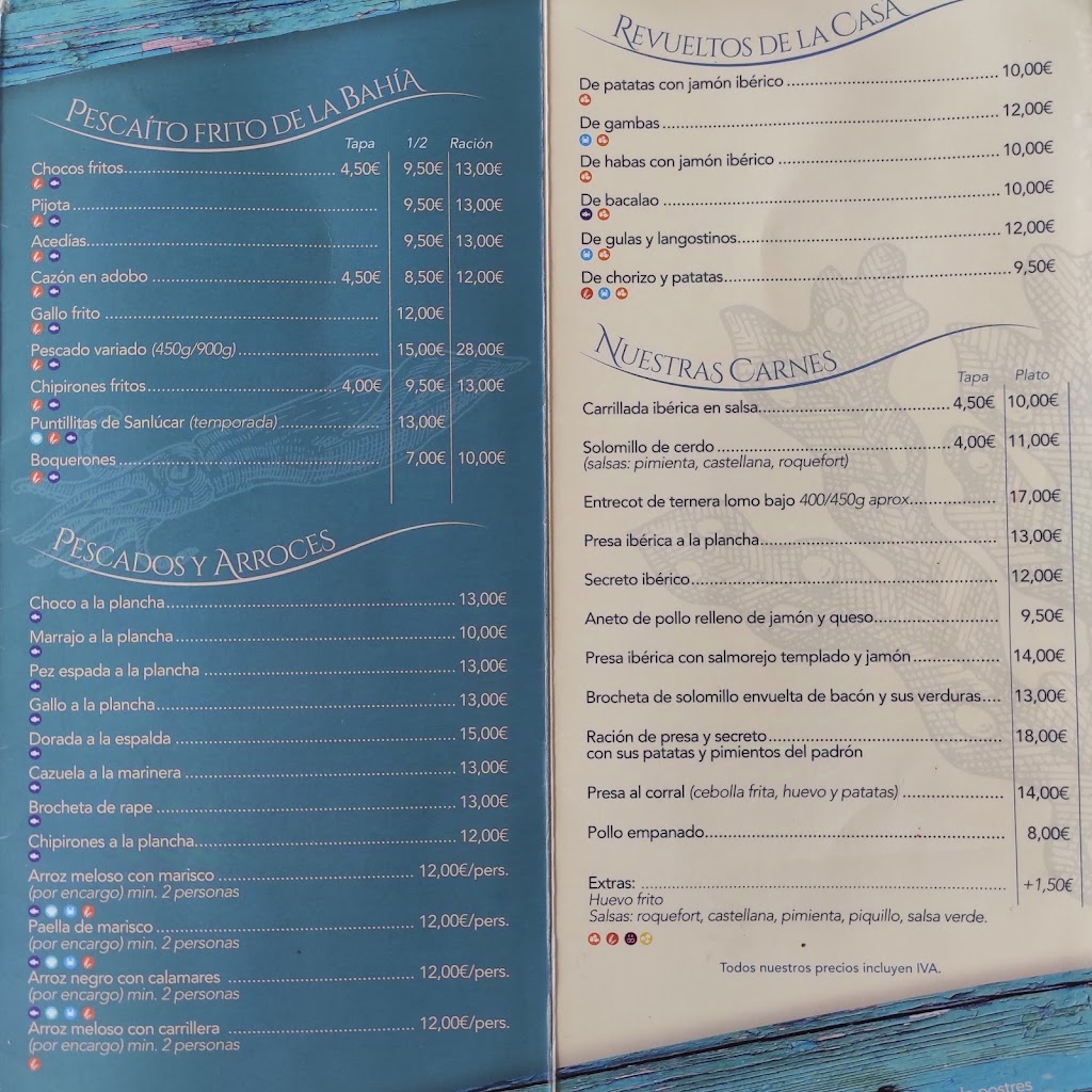 Bar La Marina de Jerez — Carta