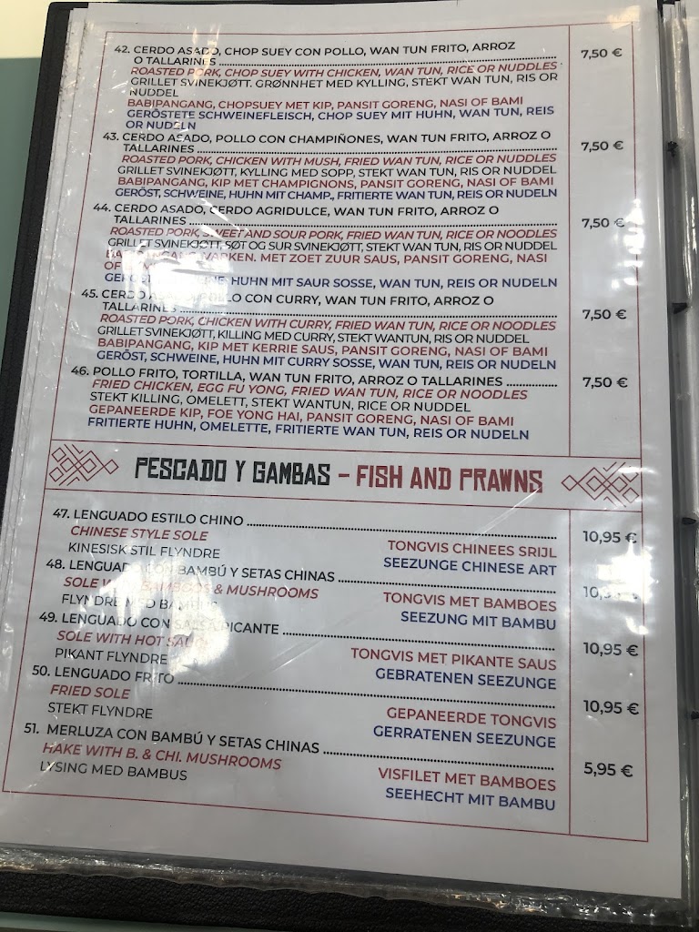 Restaurante Chino Bienvenida — Carta