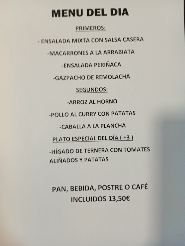 Bar las olas — Carta