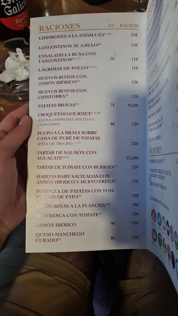 Bar restaurante La Carmela — Carta