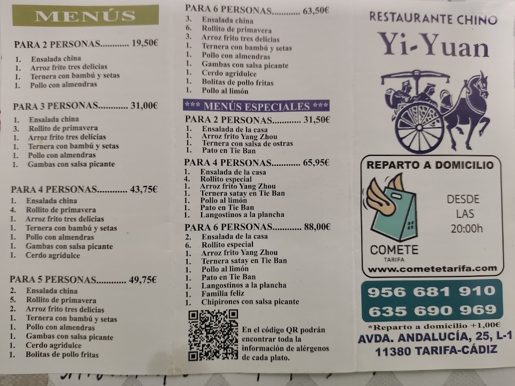 Restaurante Yiyuan — Carta