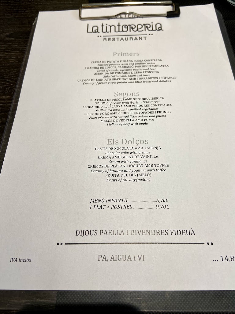 La Tintoreria — Carta