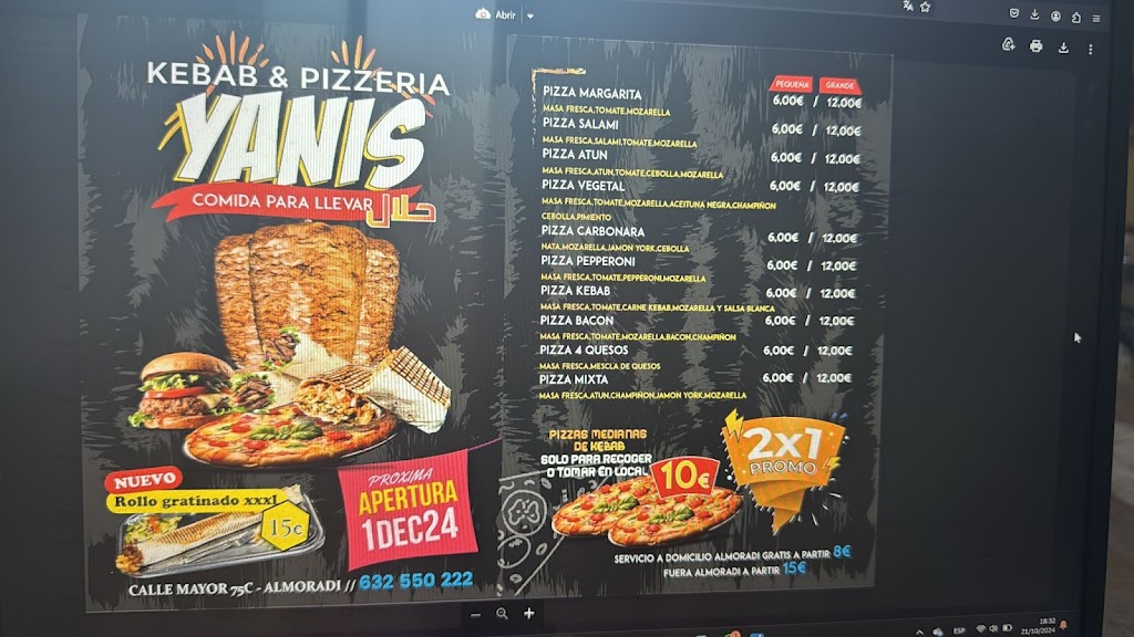 YANIS Kebab & Pizzeria — Carta