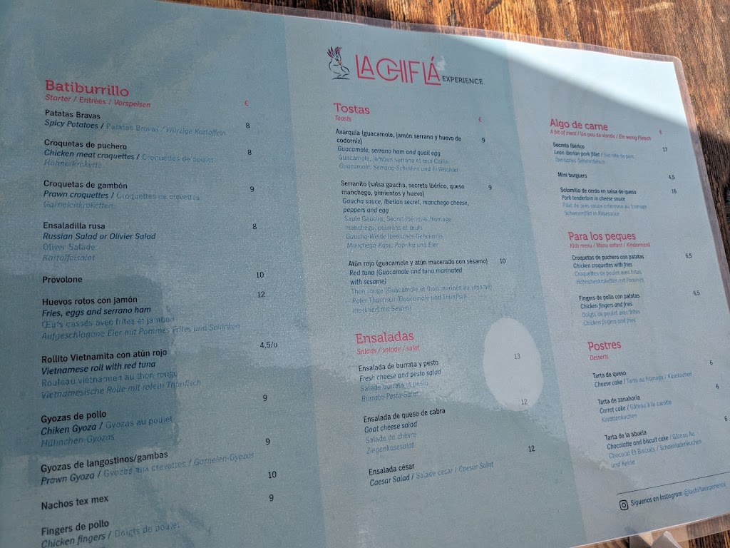 Restaurante La Chifla — Carta