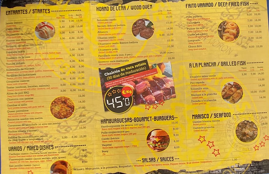 Bar restaurante The Steak House Moron — Carta