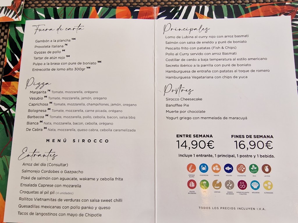 Restaurante Sirocco Marbella — Carta