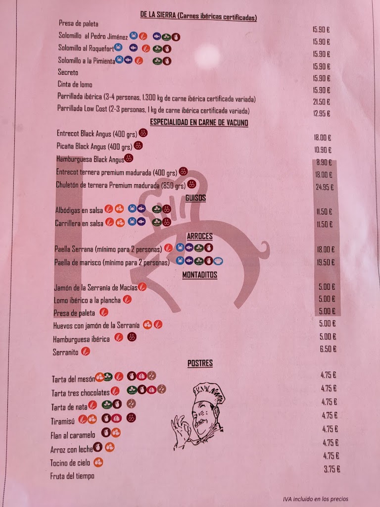 Meson La Serrania de Macias — Carta