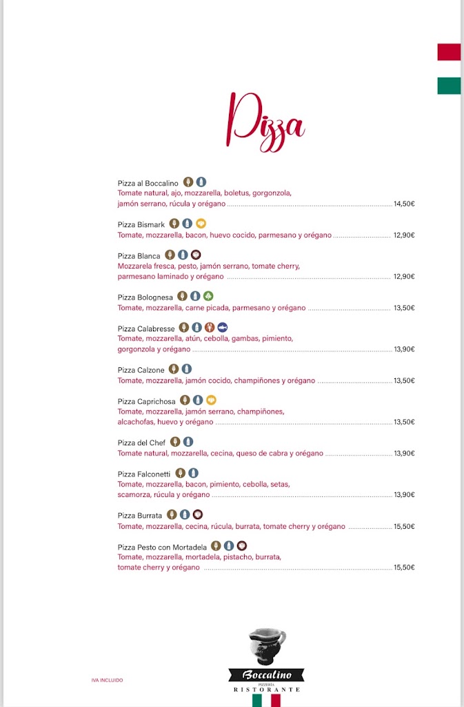 Pizzeria Boccalino Fomento — Carta
