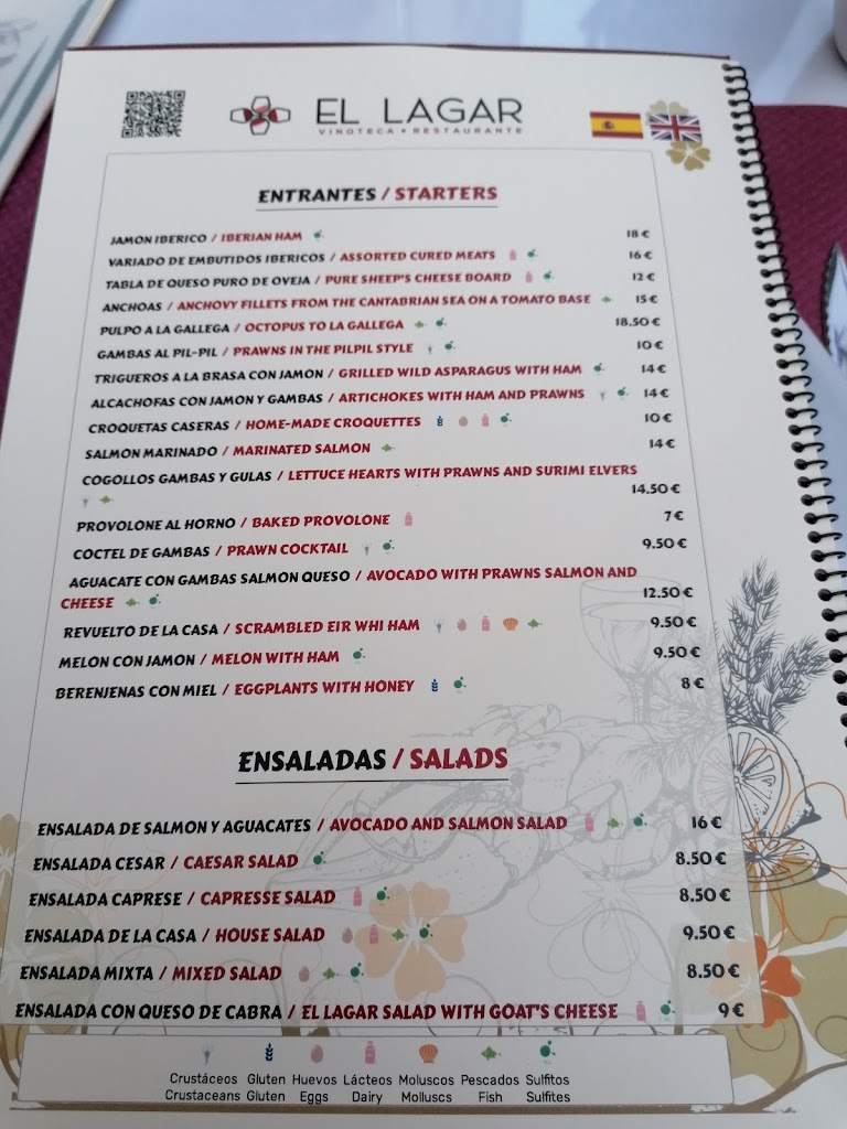 RESTAURANTE EL LAGAR — Carta