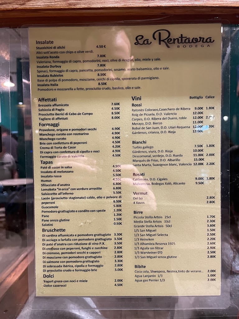 Bodega La Rentaora — Carta