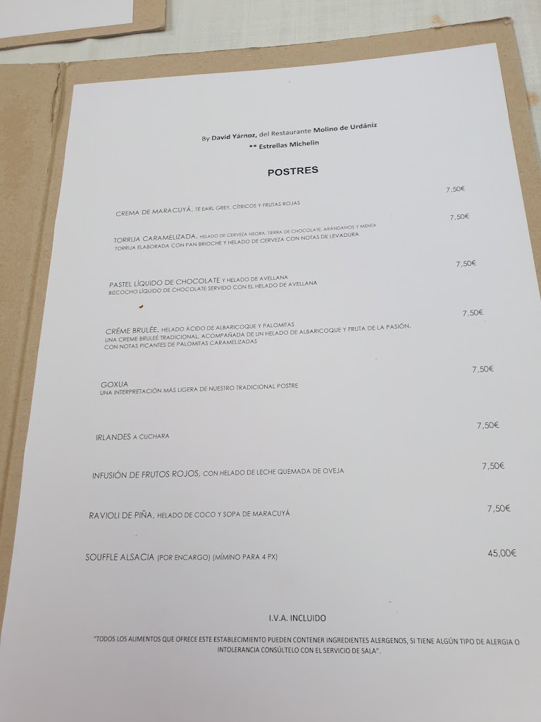 Restaurante Andere — Carta