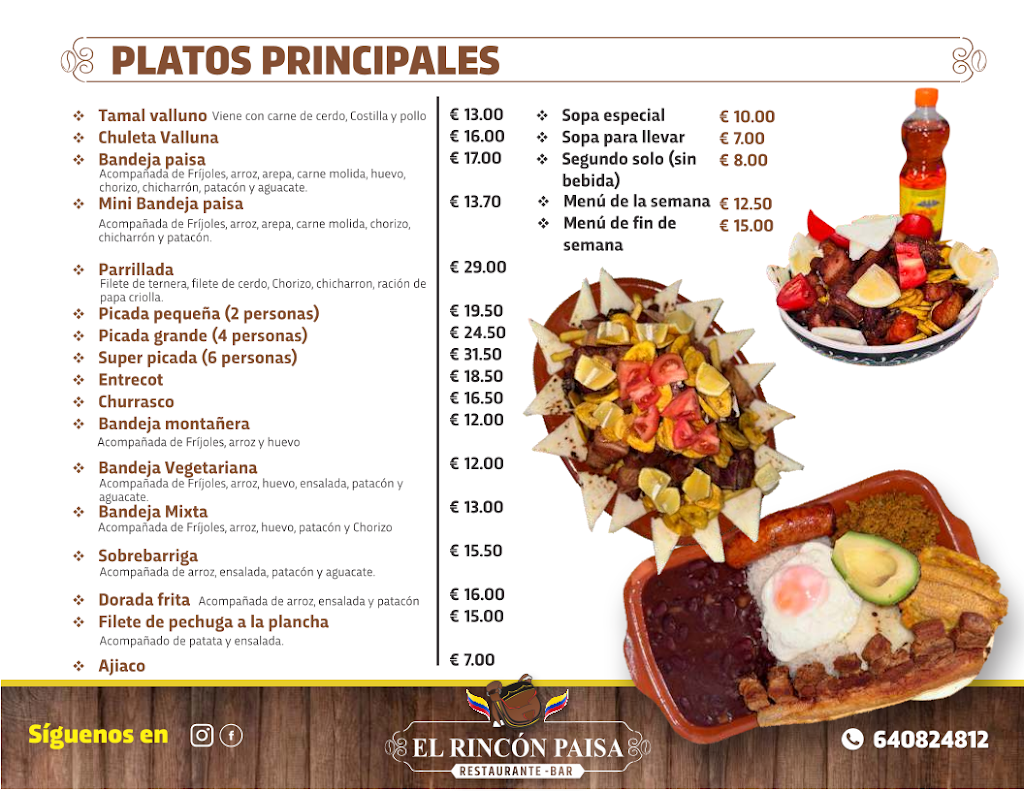 Restaurante El Rincon Paisa — Carta