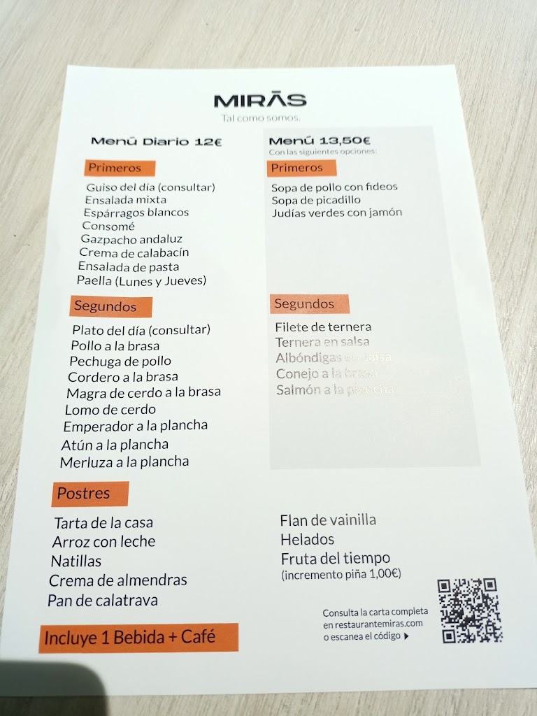 Restaurante MIRAS — Carta