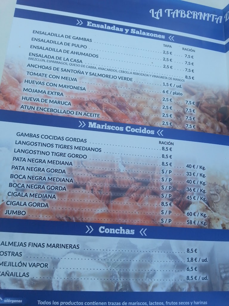 Restaurante Rincomar Marisco — Carta