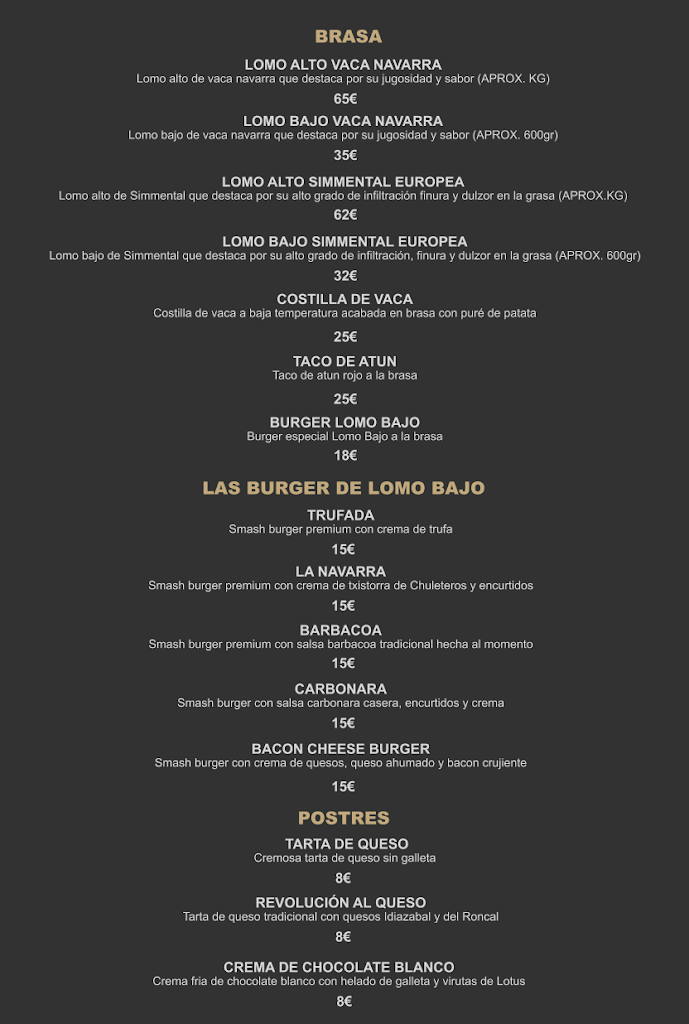 Restaurante Lomo Bajo — Carta