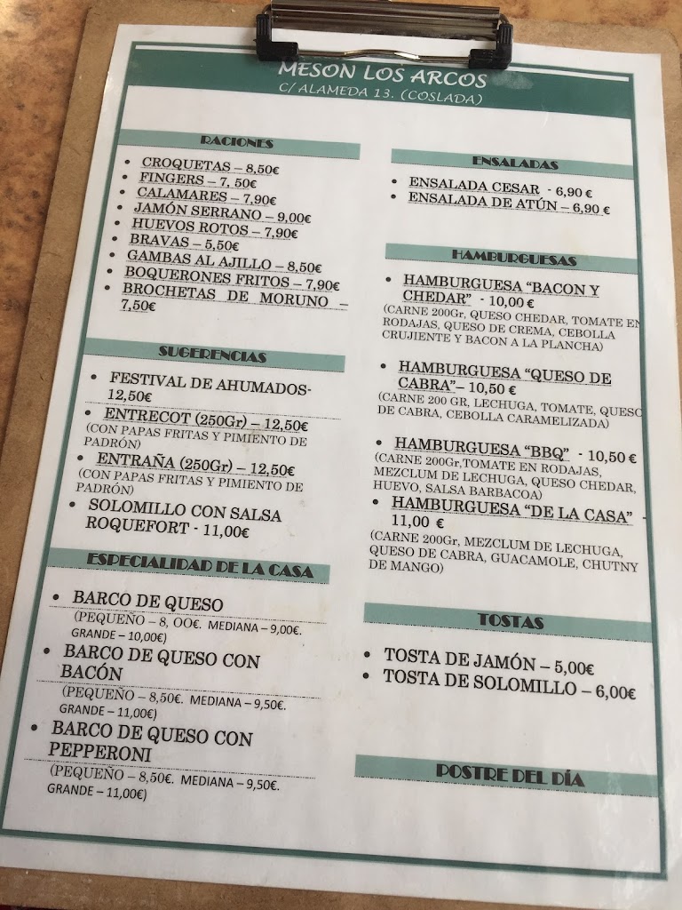 Meson Los Arcos — Carta
