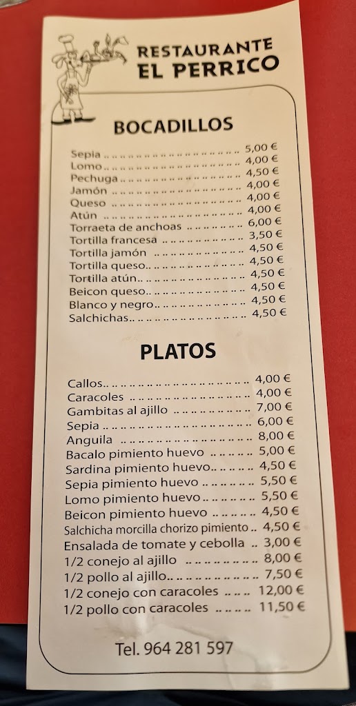 Restaurante El Perrico — Carta