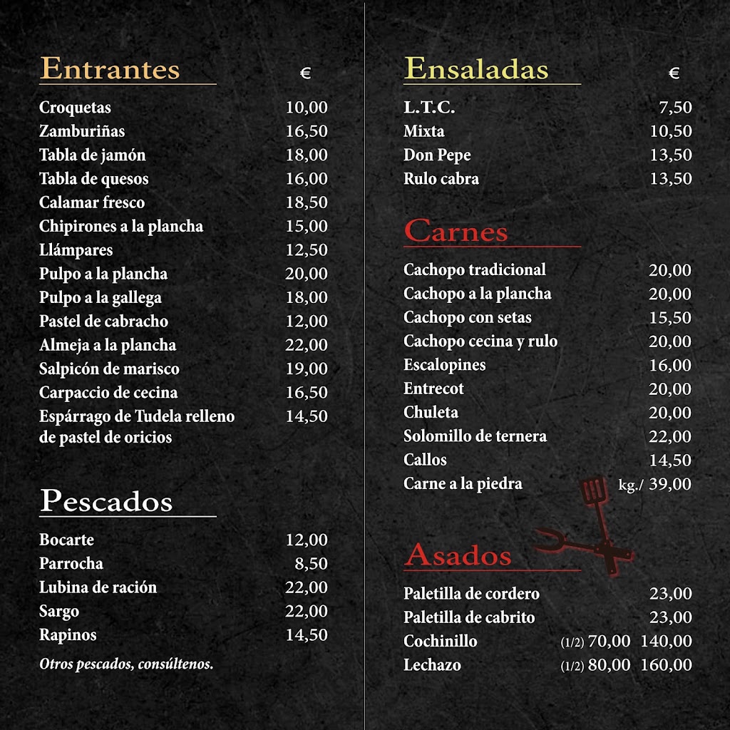 Parrilla Asador Don Pepe — Carta
