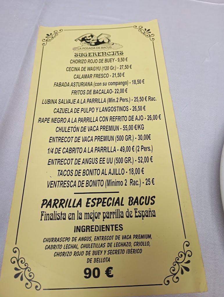 Restaurante La Posada de Bacus — Carta
