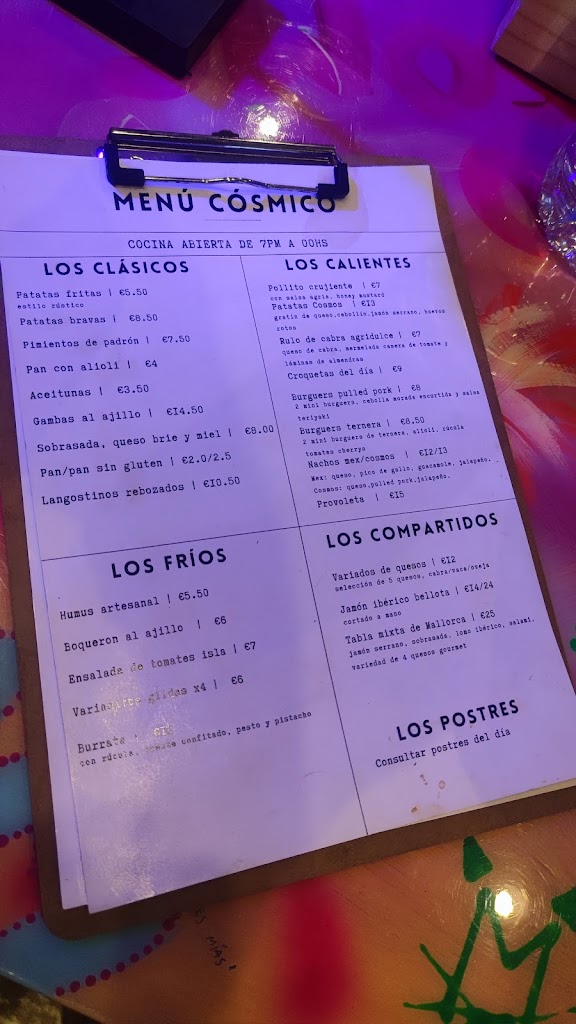 Cosmico Tapas Palma — Carta