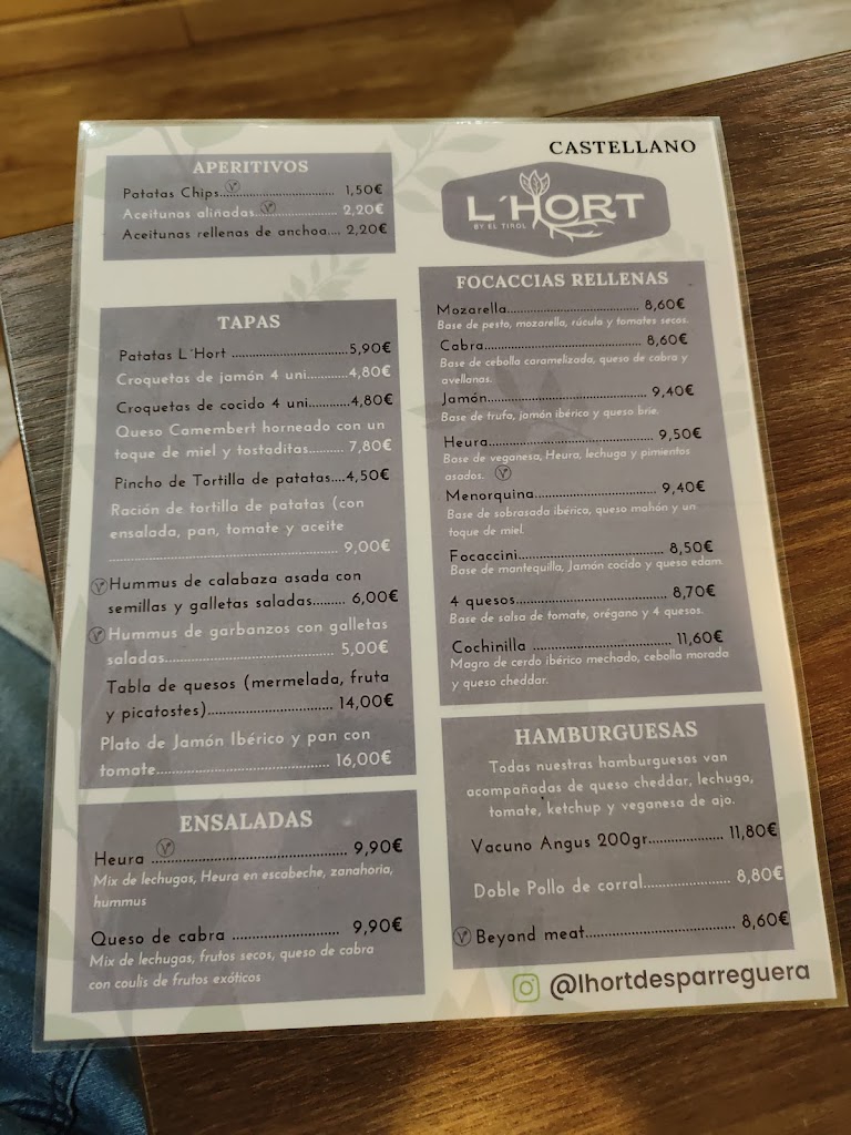 L'Hort by El Tirol - Gastro Espai — Carta
